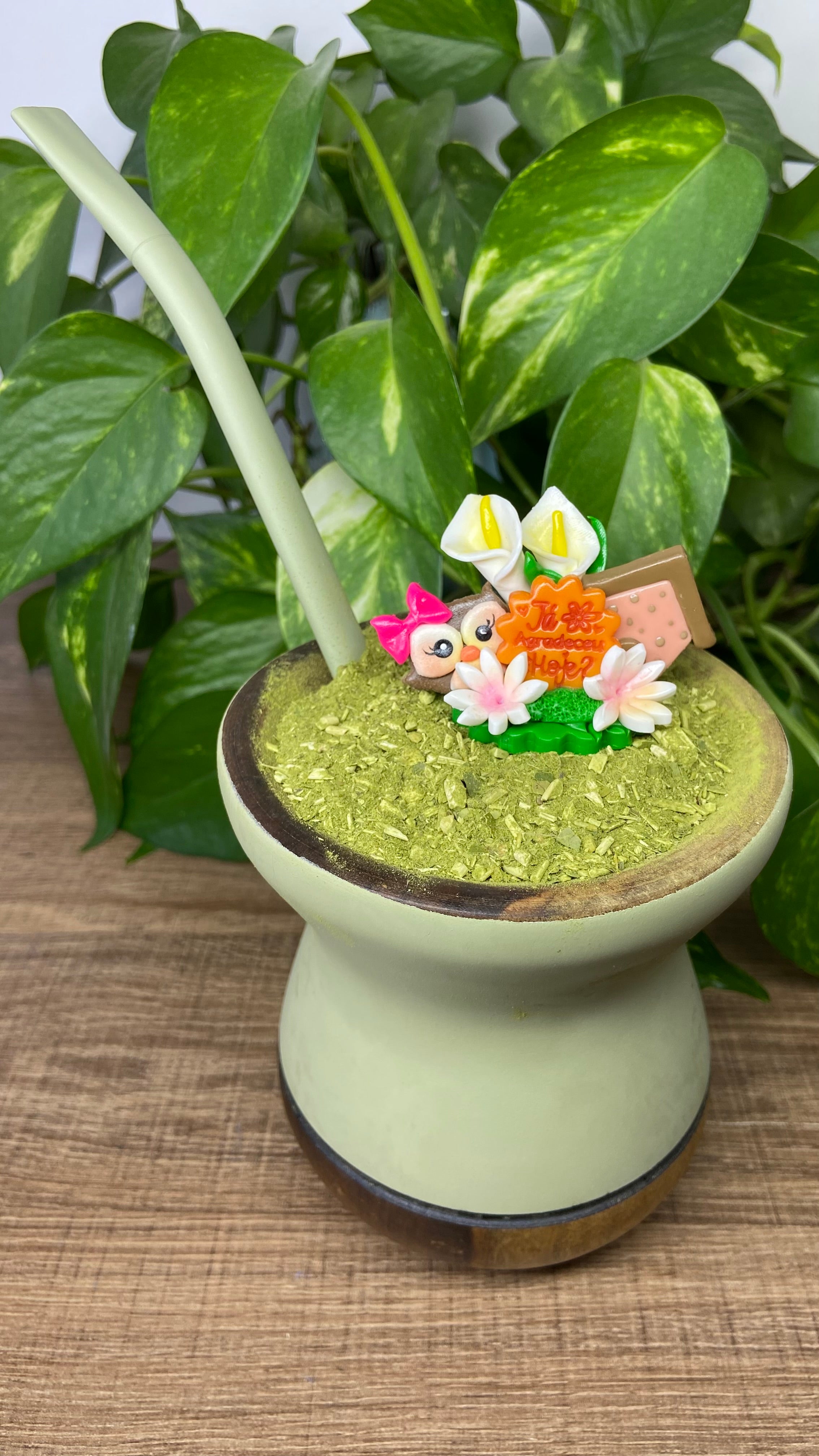 Já agradeceu hoje corujinha| enfeite de chimarrão