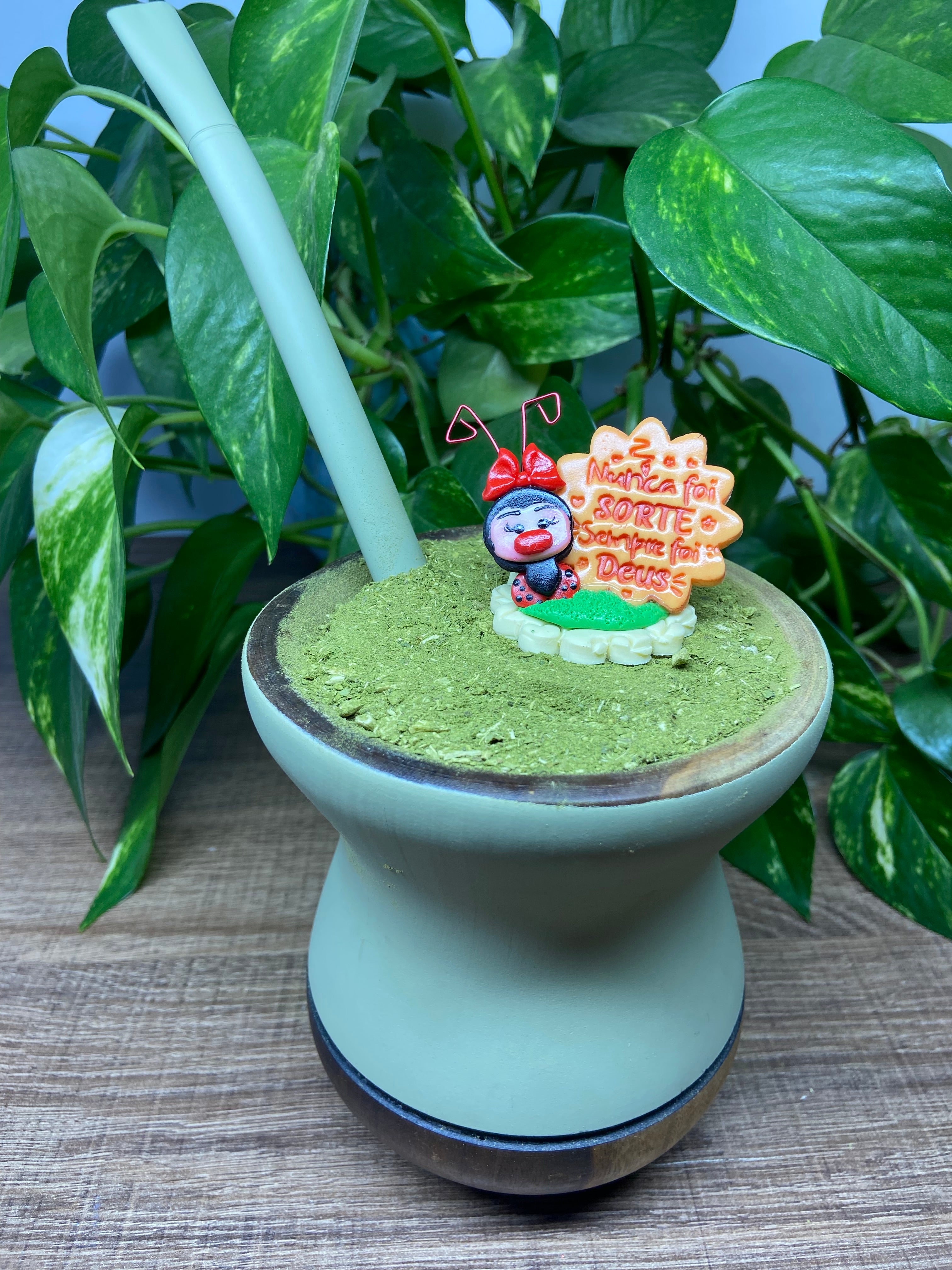 Nunca foi sorte sempre foi Deus Joaninha pequena | enfeite de chimarrão