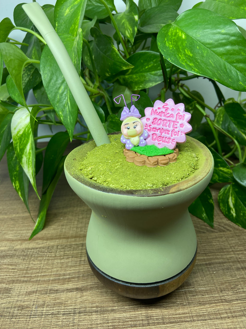 Nunca foi sorte sempre foi Deus Borboleta pequena | enfeite de chimarrão