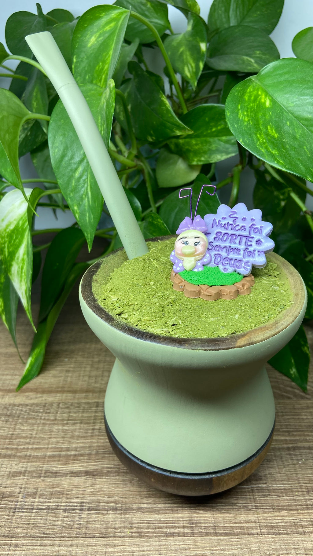 Nunca foi sorte sempre foi Deus Borboleta pequena | enfeite de chimarrão