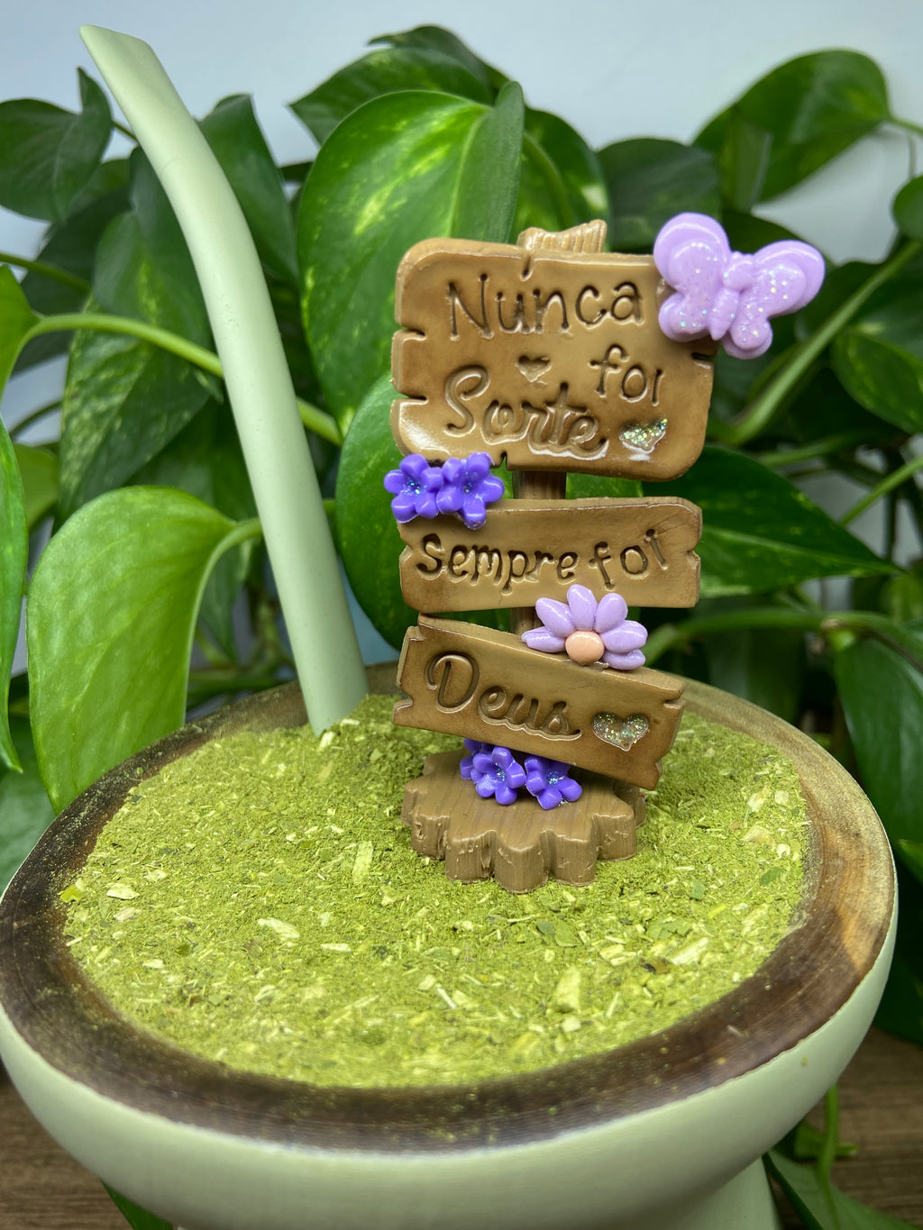 Plaquinha Nunca foi sorte sempre foi Deus| enfeite de chimarrão