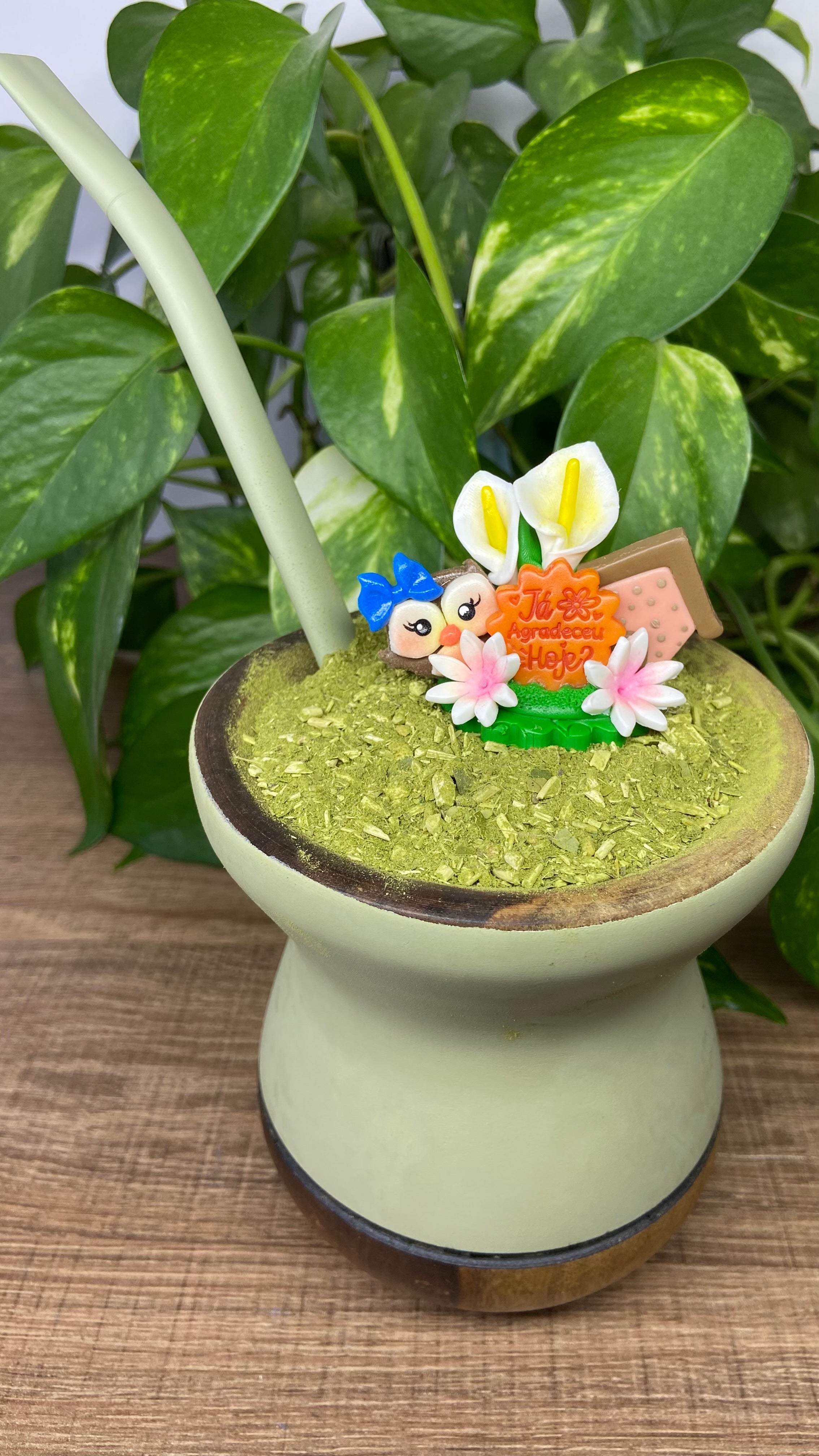 Já agradeceu hoje corujinha| enfeite de chimarrão