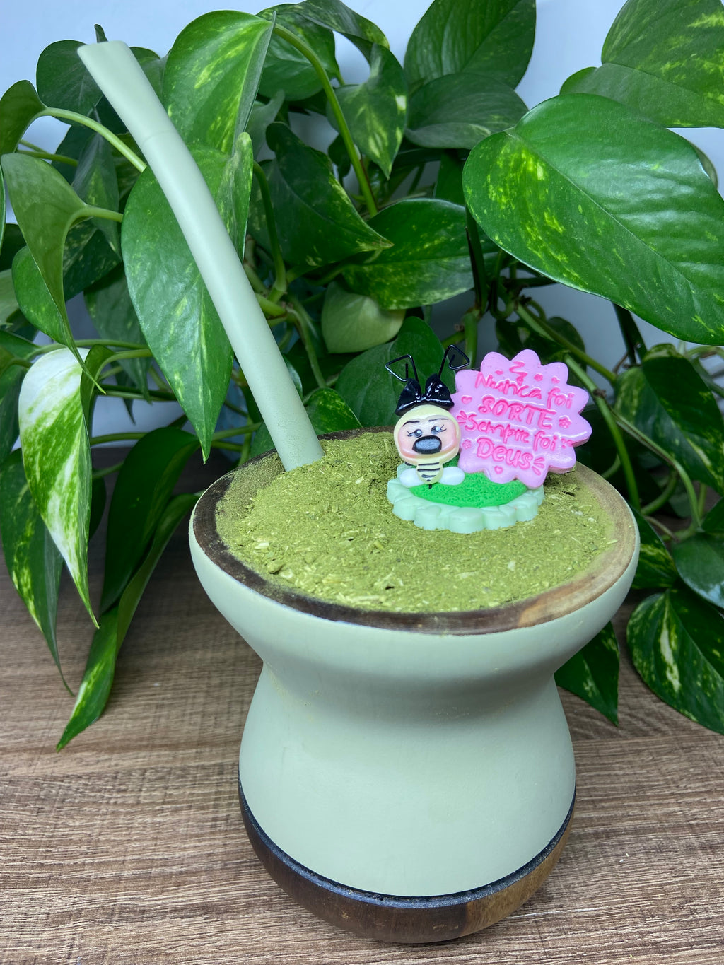 Nunca foi sorte sempre foi Deus Abelha pequena | enfeite de chimarrão