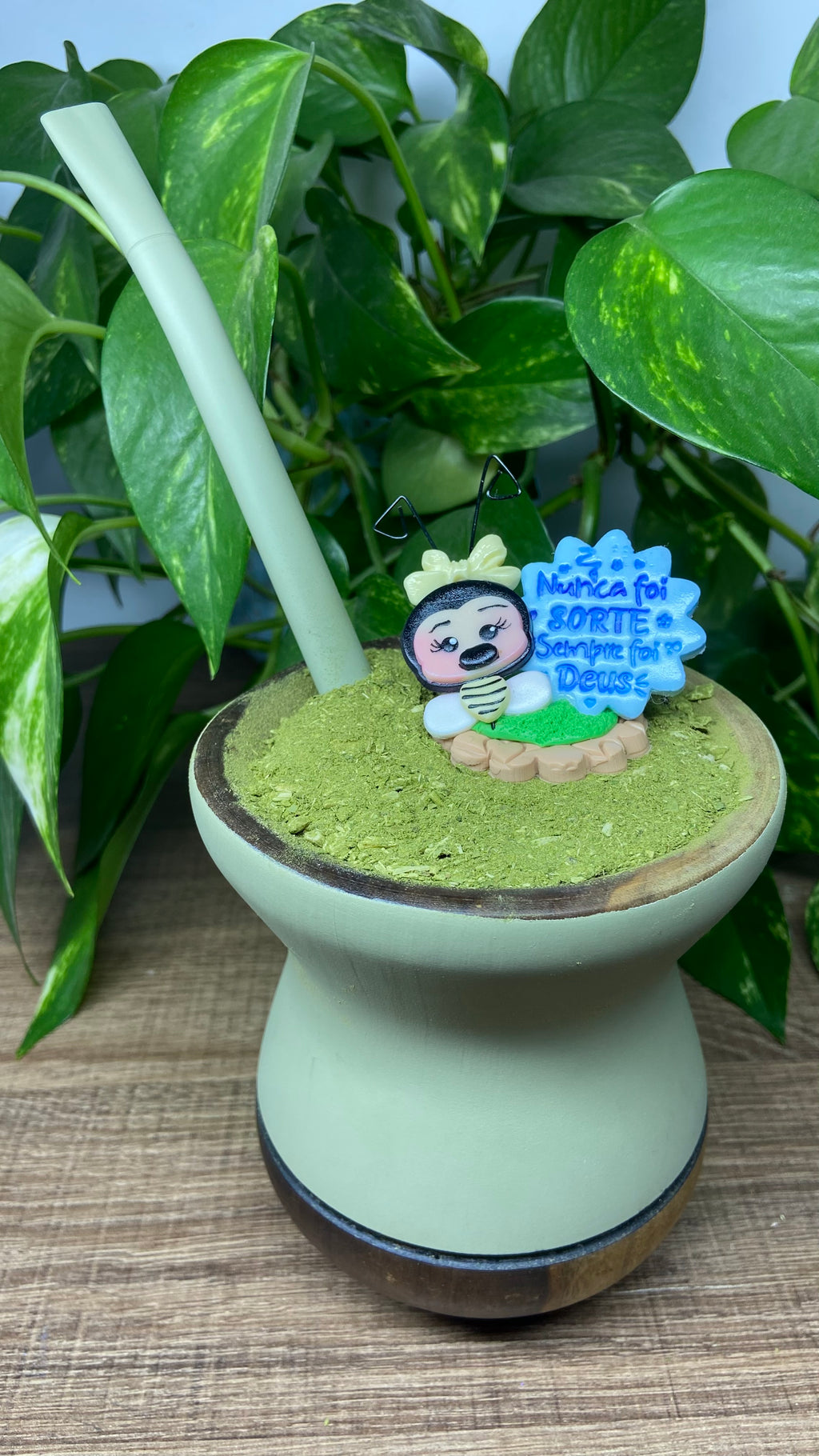 Nunca foi sorte sempre foi Deus Abelha grande | enfeite de chimarrão