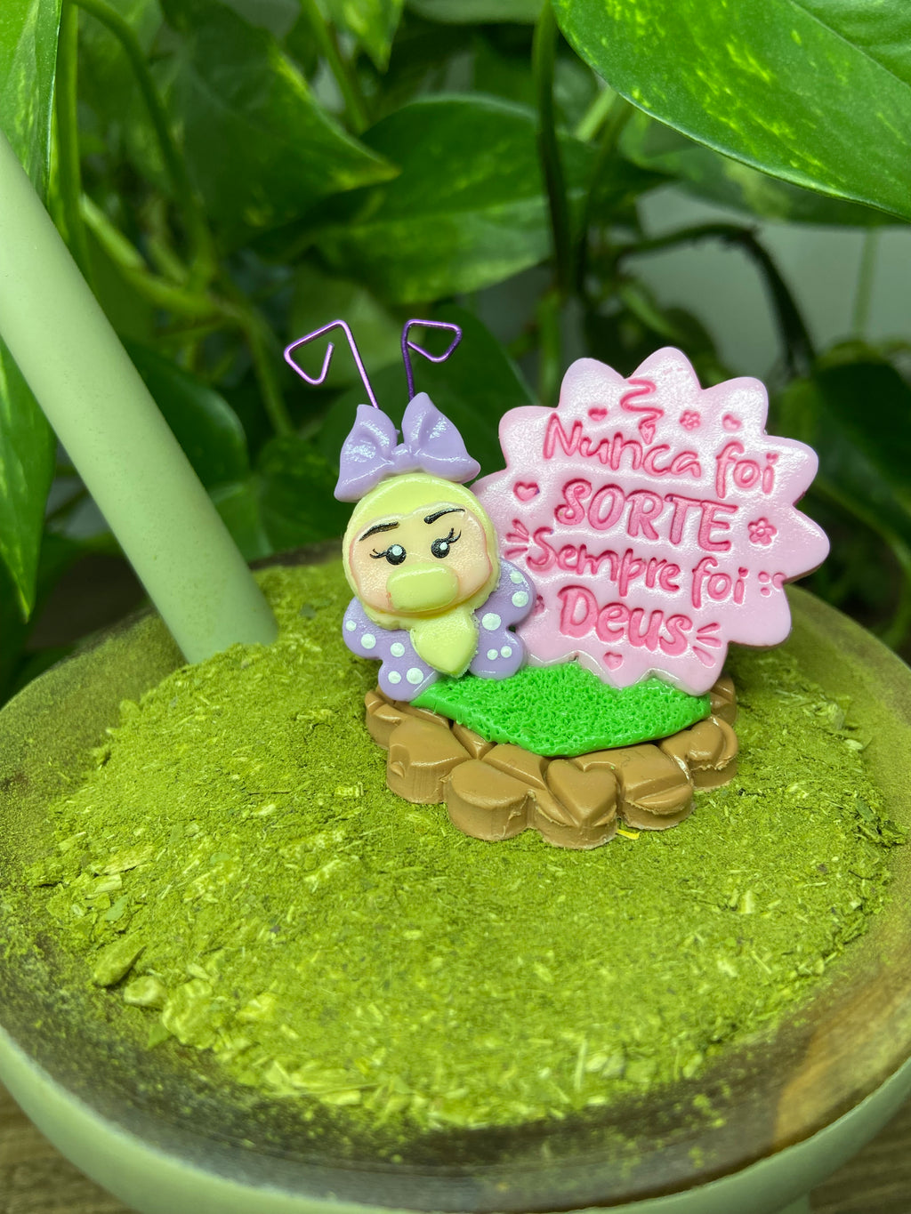 Nunca foi sorte sempre foi Deus Borboleta pequena | enfeite de chimarrão