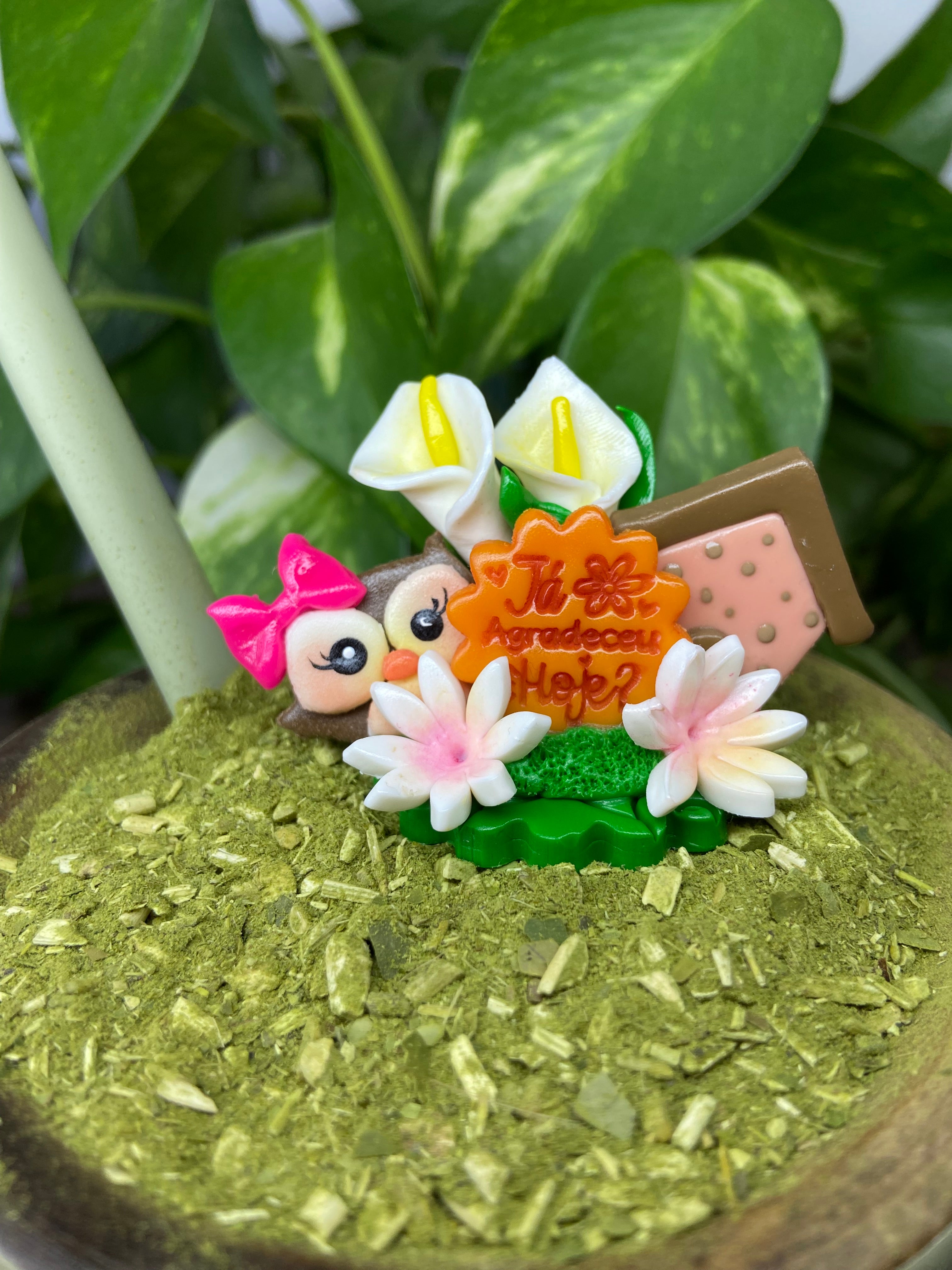 Já agradeceu hoje corujinha| enfeite de chimarrão