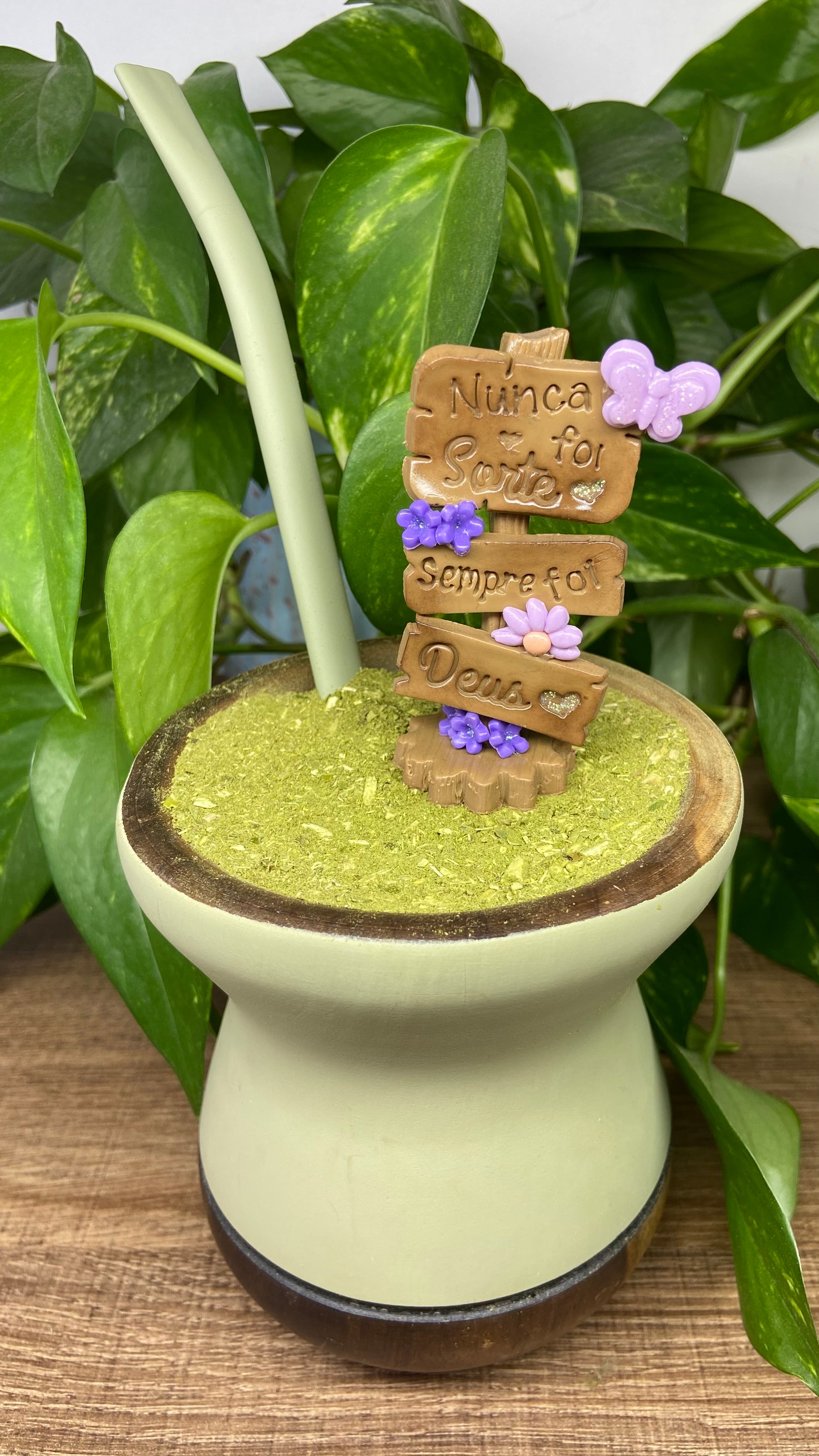 Plaquinha Nunca foi sorte sempre foi Deus| enfeite de chimarrão