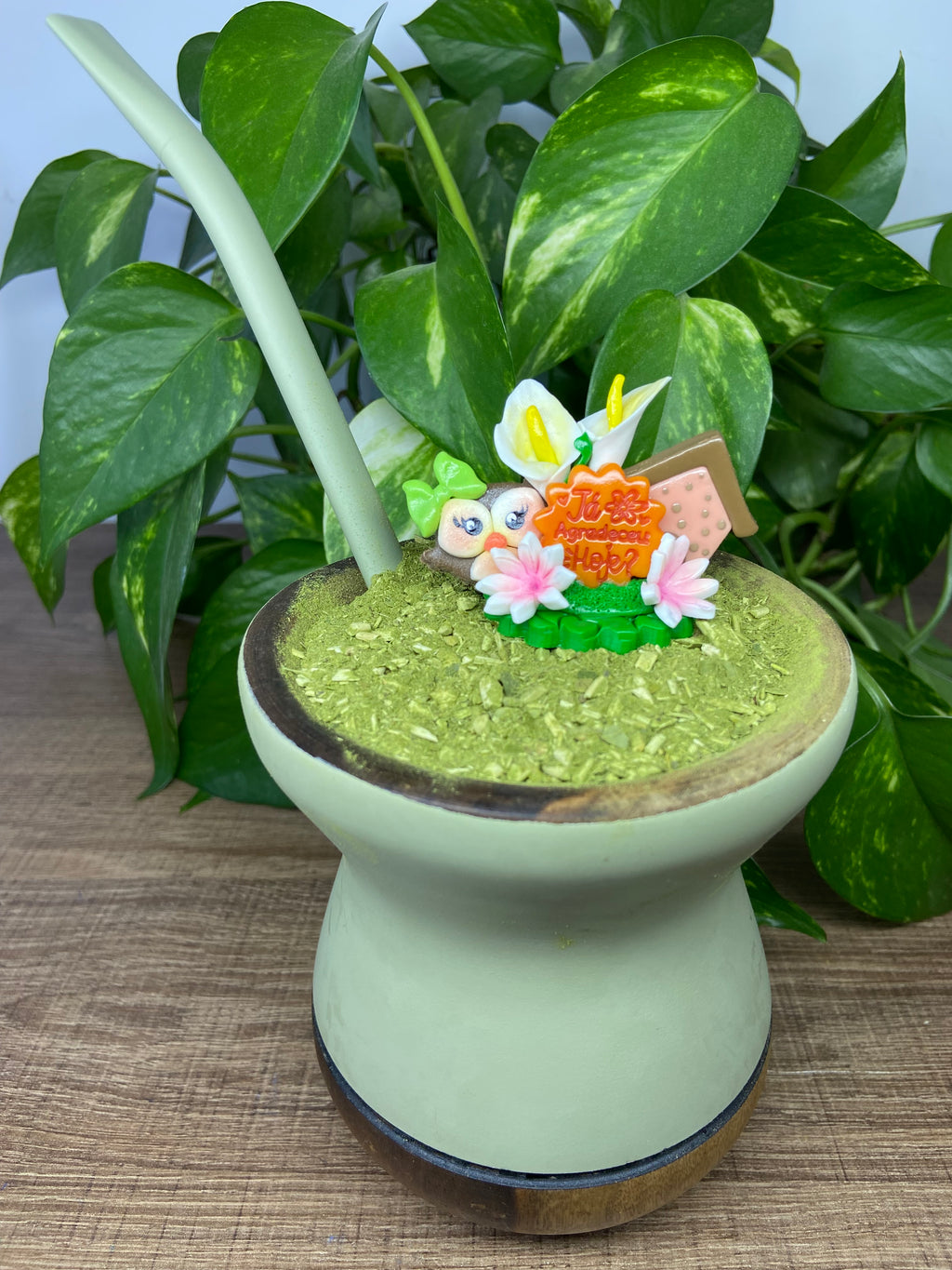 Já agradeceu hoje corujinha| enfeite de chimarrão