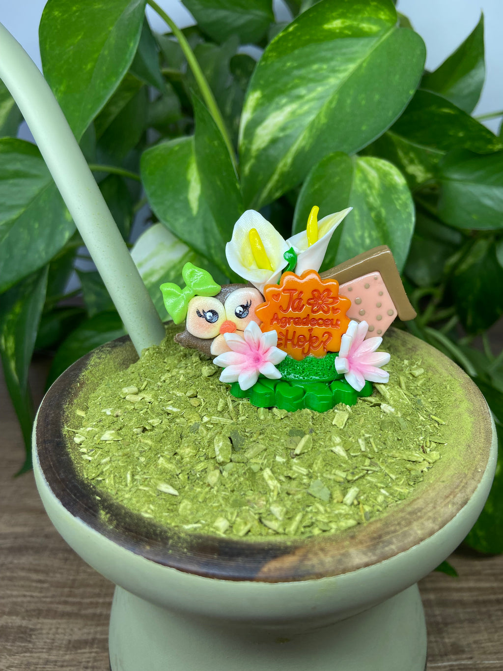 Já agradeceu hoje corujinha| enfeite de chimarrão